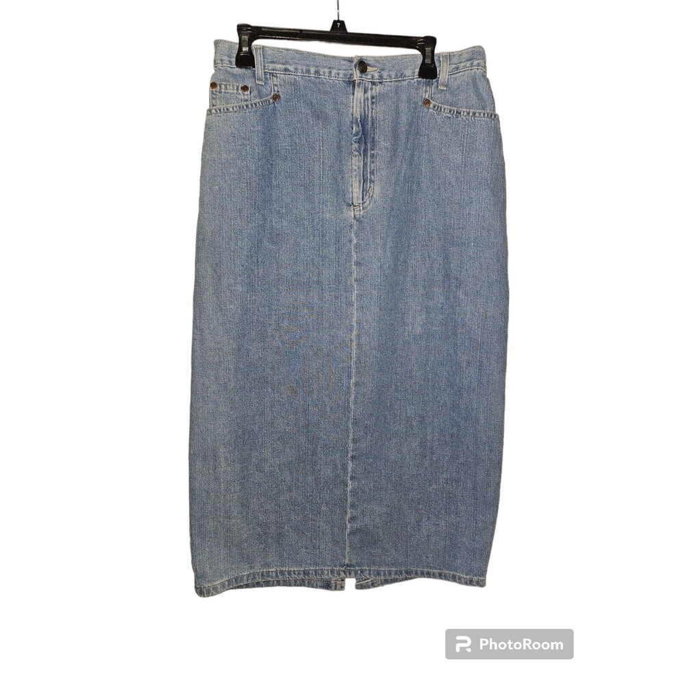 VTG St Johns Bay Y2K 90s Denim Midi Skirt Back Slit Sz 16 - Picture 1 of 4